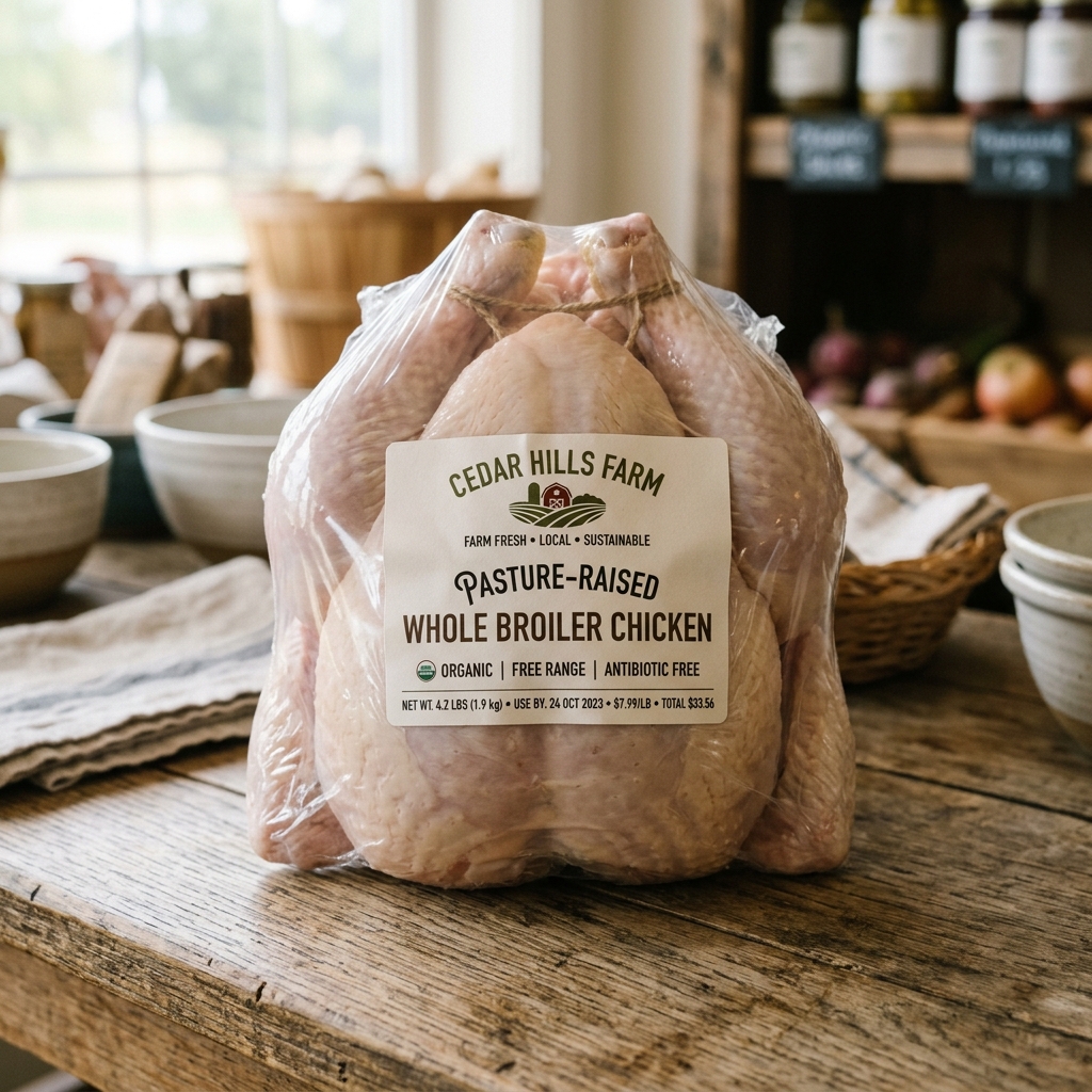 Packaged poultry with a compliant FlockExempt label